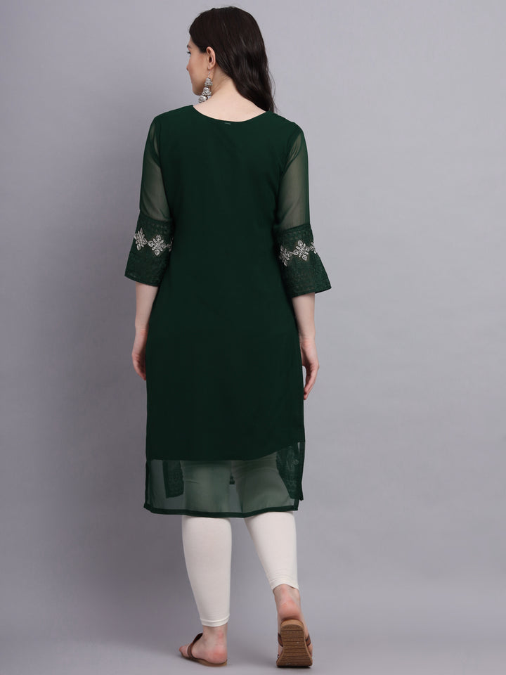 Embroidered Georgette Straight Kurta with Chikankari Work | Crepe Inner