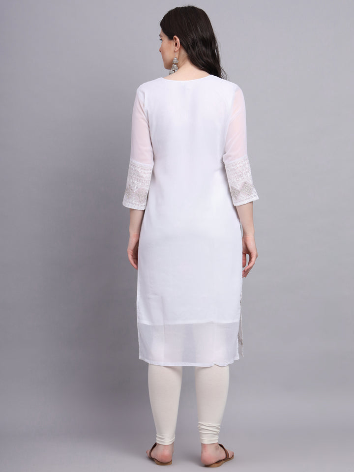 Embroidered Georgette Straight Kurta with Chikankari Work | Crepe Inner