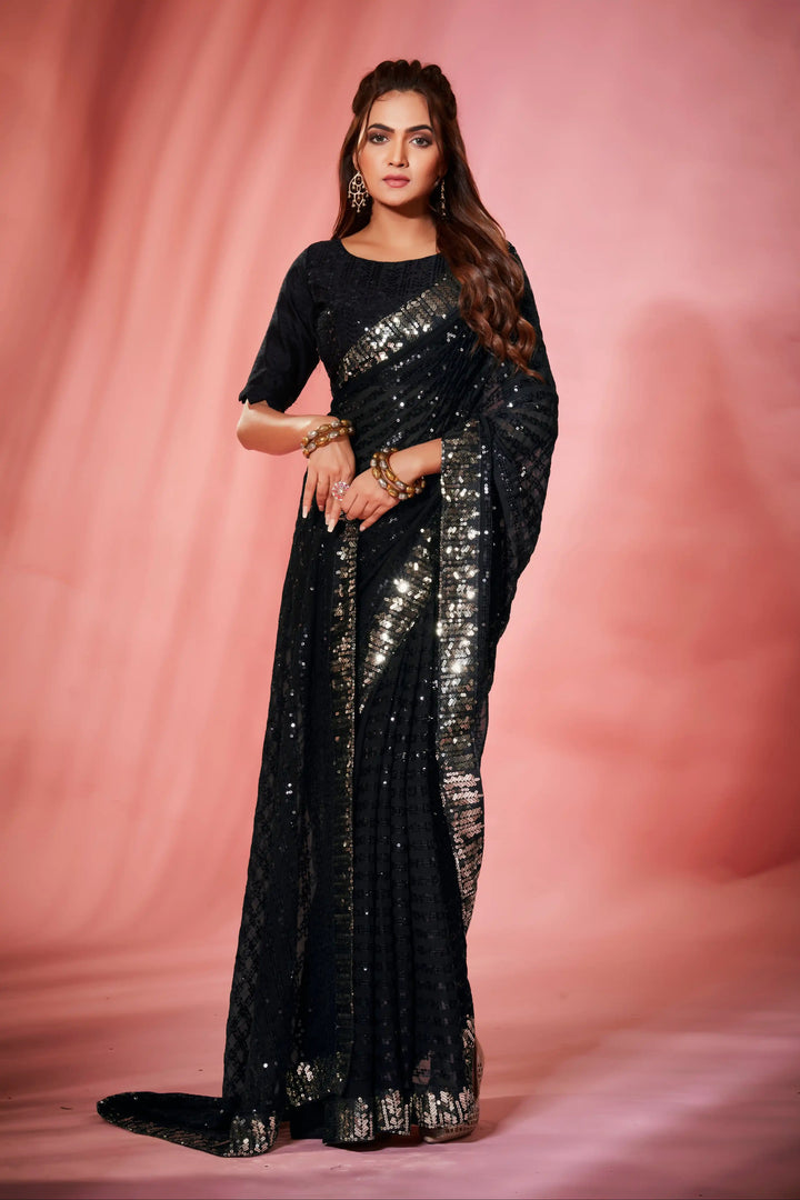 Designer Georgette Saree with Sequins & Embroidery | Traditional Wedding Party Wear