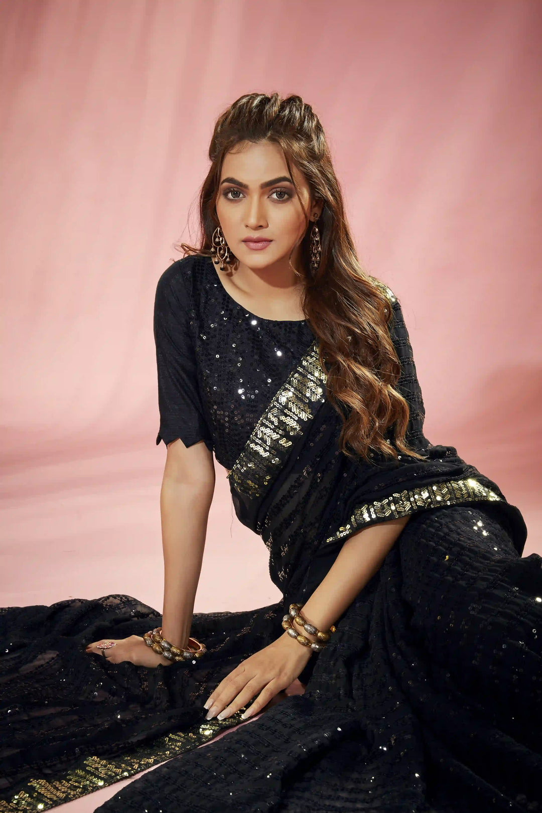 Designer Georgette Saree with Sequins & Embroidery | Traditional Wedding Party Wear