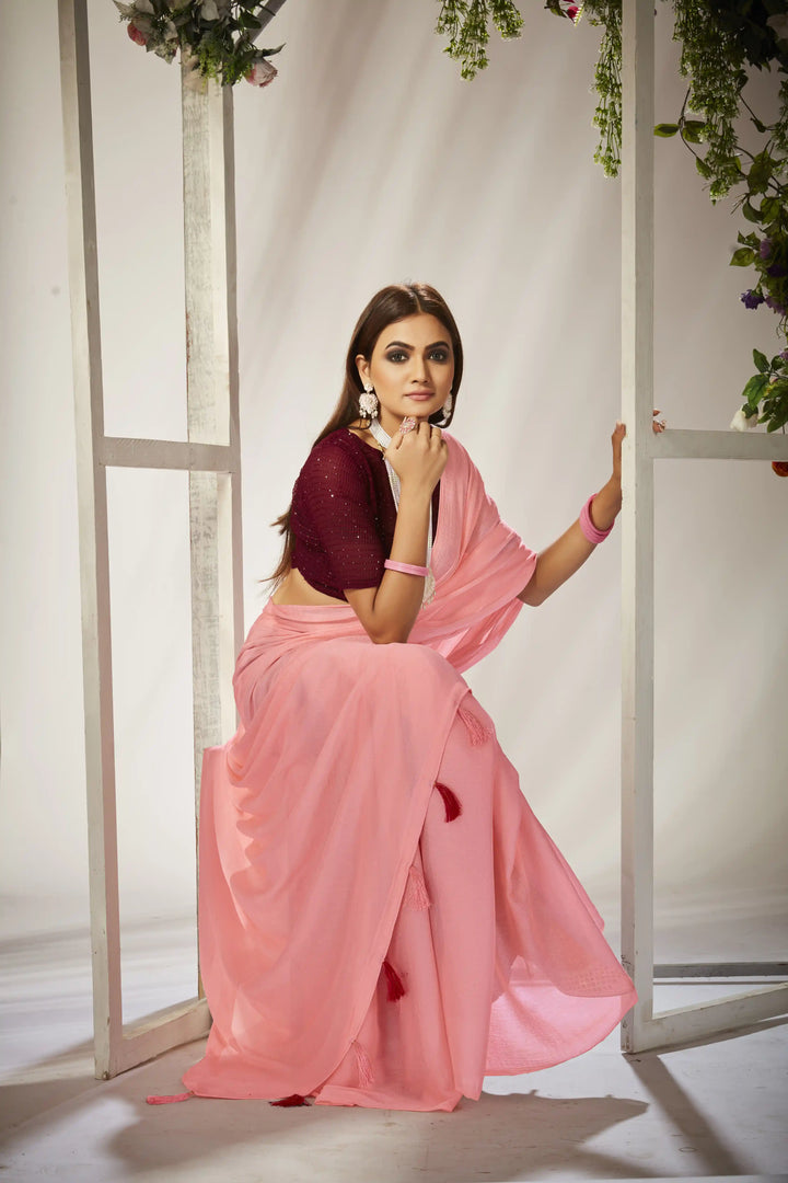 Kiwi-Crush Saree with Crochet Blouse | Crushed Sequence for Traditional Weddings