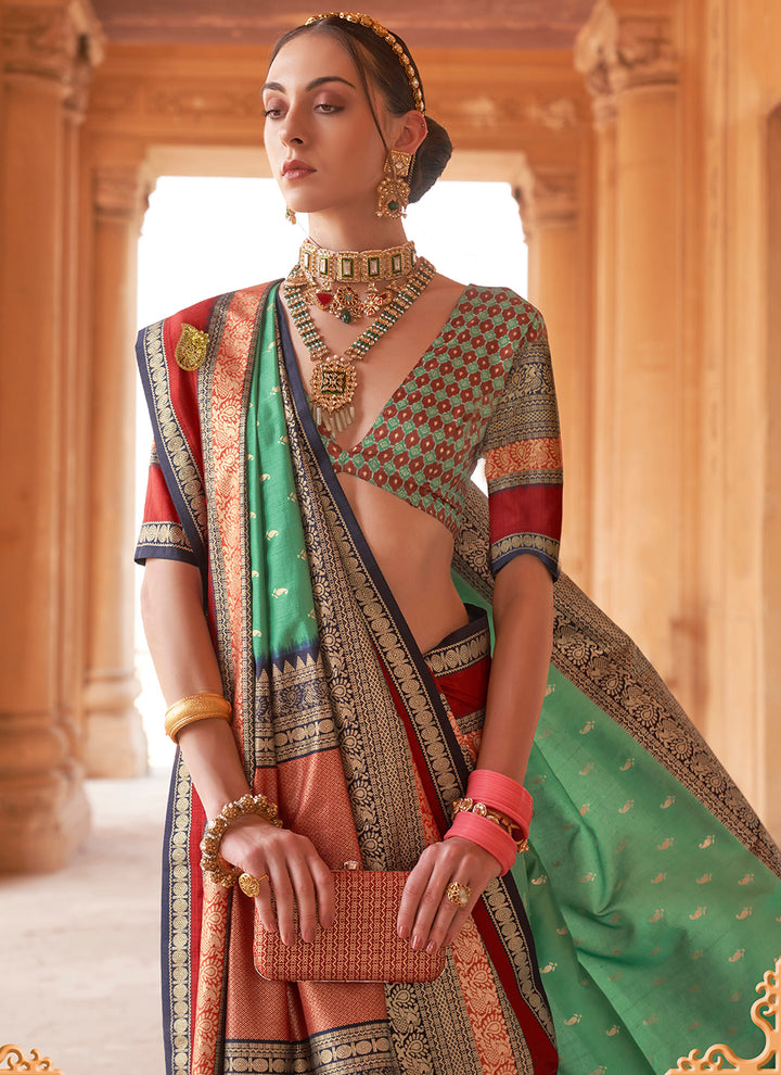Heavy Woven Designer Patola Silk Saree | Gold-Printed Wedding & Party Wear
