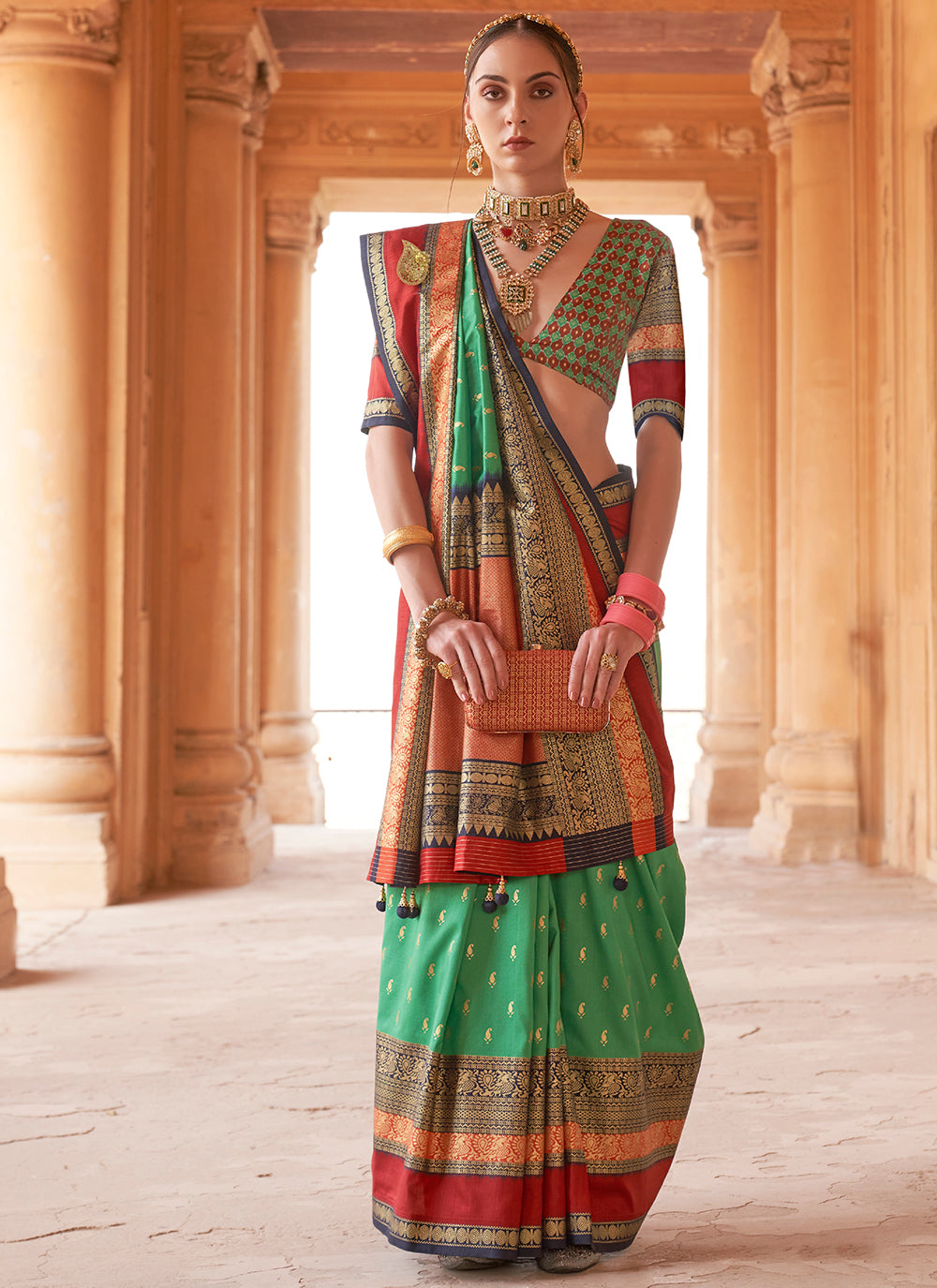 Heavy Woven Designer Patola Silk Saree | Gold-Printed Wedding & Party Wear