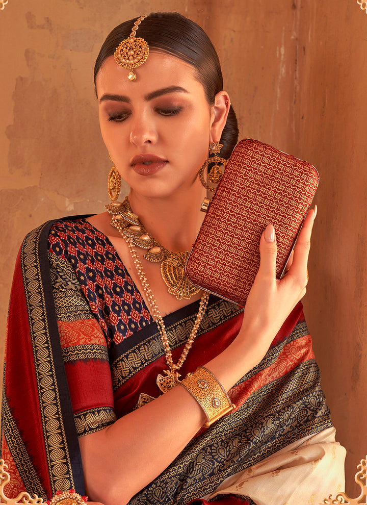 Heavy Woven Designer Patola Silk Saree | Gold-Printed Wedding & Party Wear