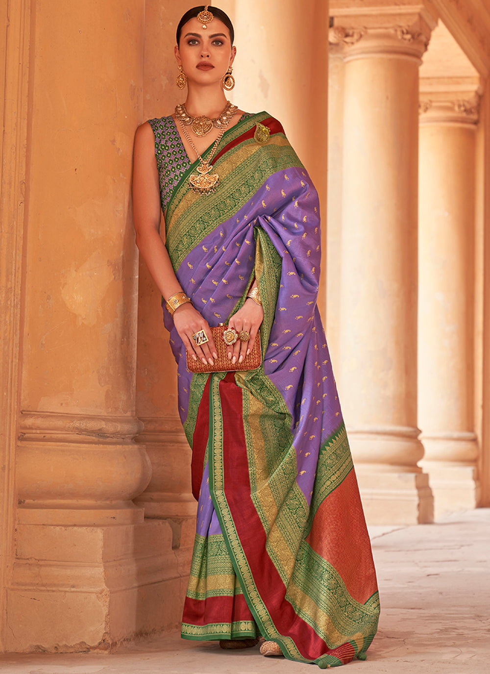 Heavy Woven Designer Patola Silk Saree | Gold-Printed Wedding & Party Wear