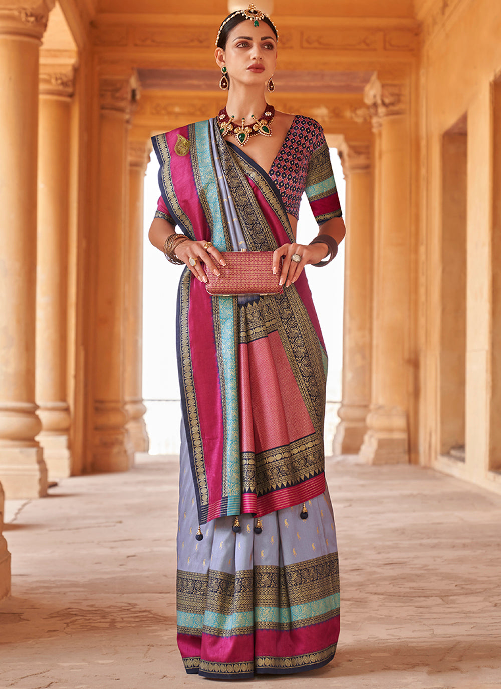 Heavy Woven Designer Patola Silk Saree | Gold-Printed Wedding & Party Wear