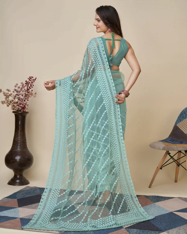 Soft-Net Saree with Chikankari Embroidery | Traditional Wedding & Party Wear