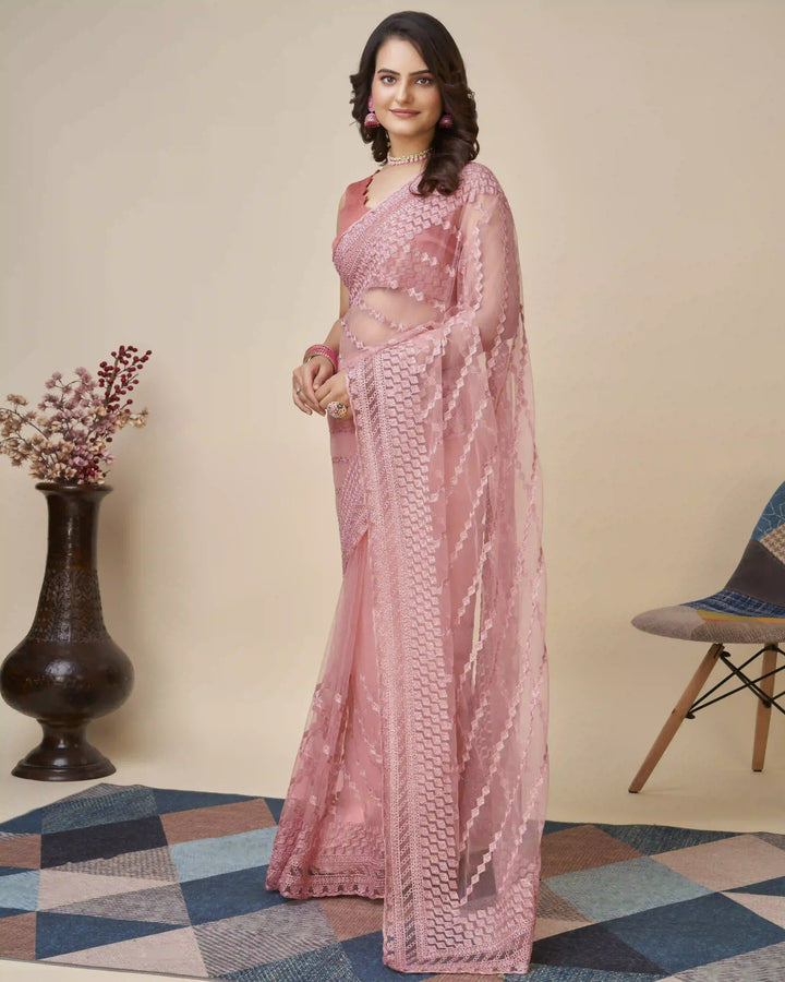 Soft-Net Saree with Chikankari Embroidery | Traditional Wedding & Party Wear