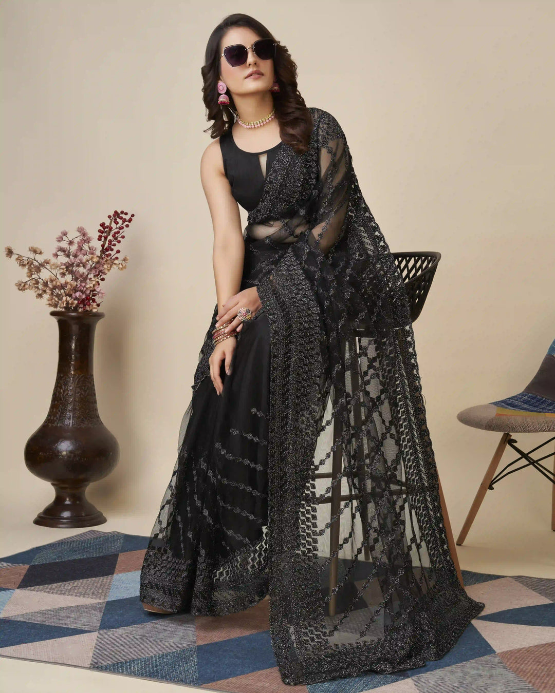 Soft-Net Saree with Chikankari Embroidery | Traditional Wedding & Party Wear