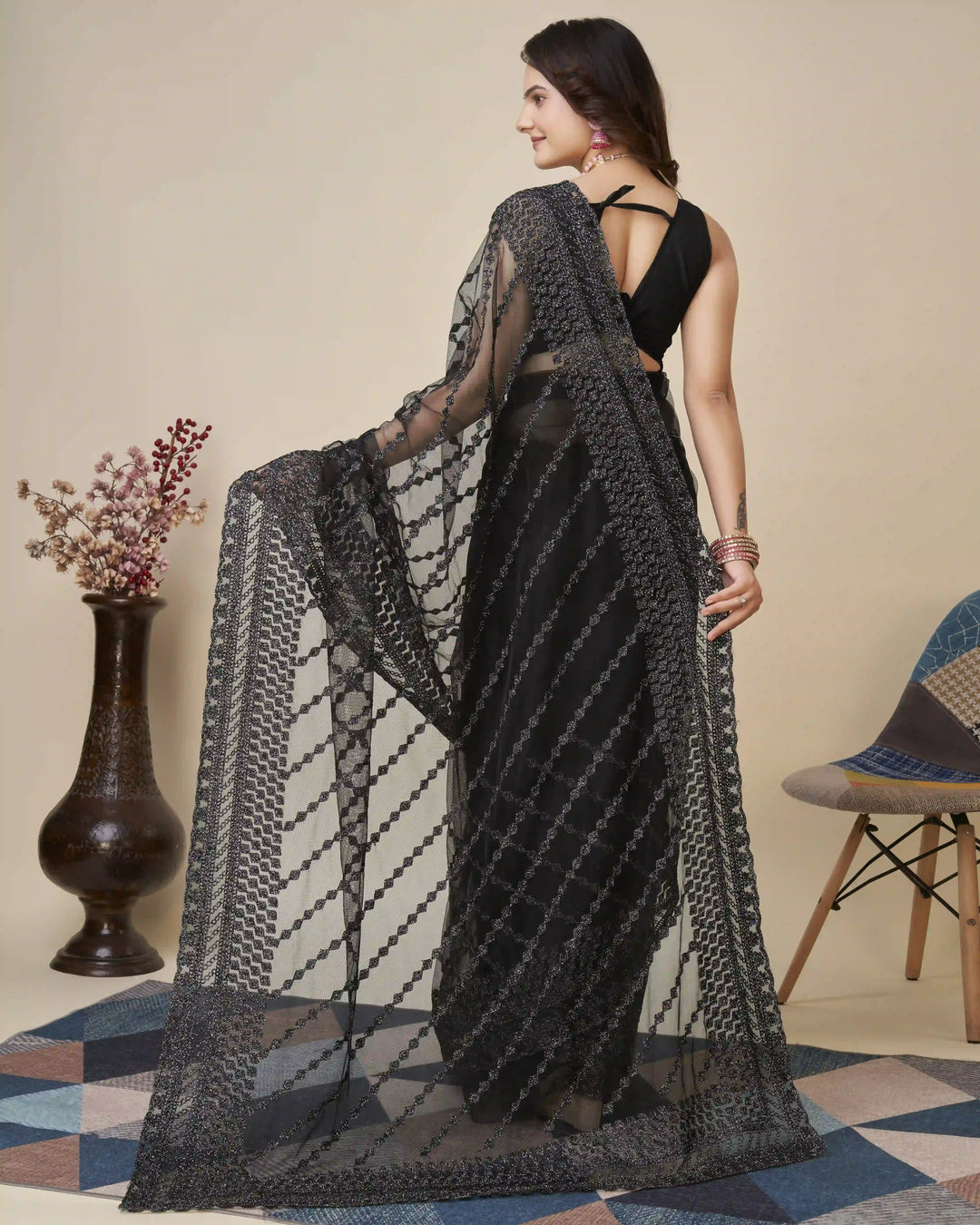 Soft-Net Saree with Chikankari Embroidery | Traditional Wedding & Party Wear