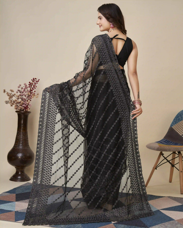 Soft-Net Saree with Chikankari Embroidery | Traditional Wedding & Party Wear