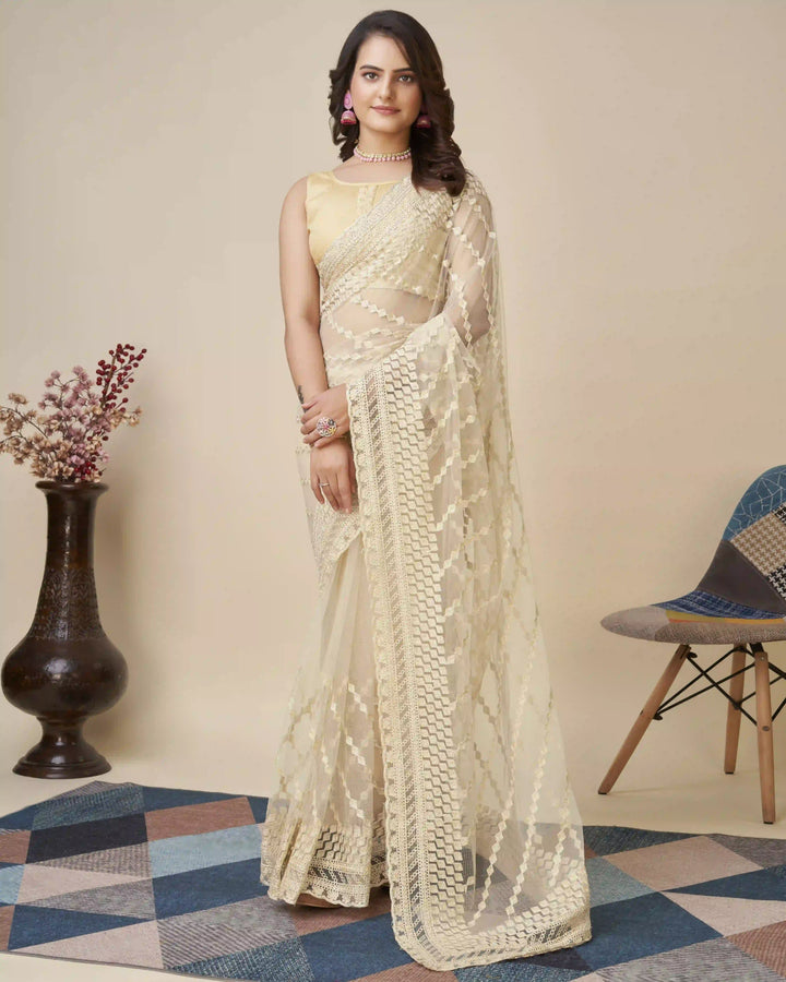 Soft-Net Saree with Chikankari Embroidery | Traditional Wedding & Party Wear