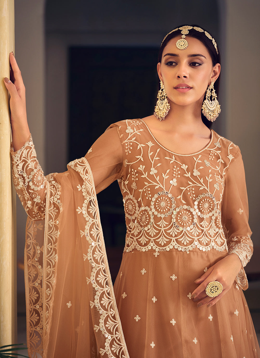 Brown Butterfly Net Anarkali Set | Perfect for Festive Wear