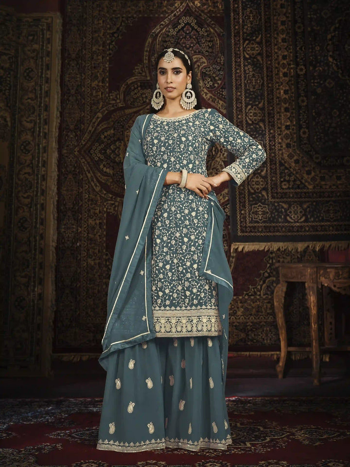 Chic Faux Georgette Sharara Suit | Perfect for Festive Wear