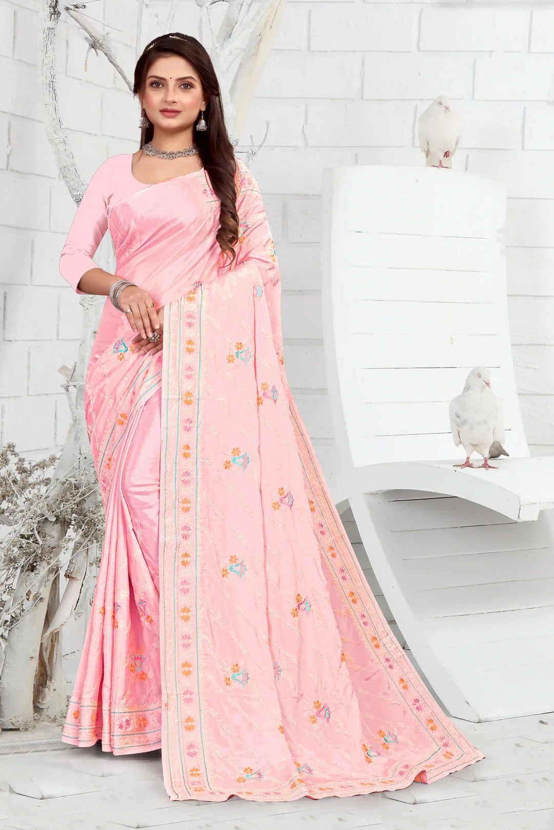 Elegant Crepe Saree with Thread-Embroidery | Traditional Wedding Wear & Party Ready