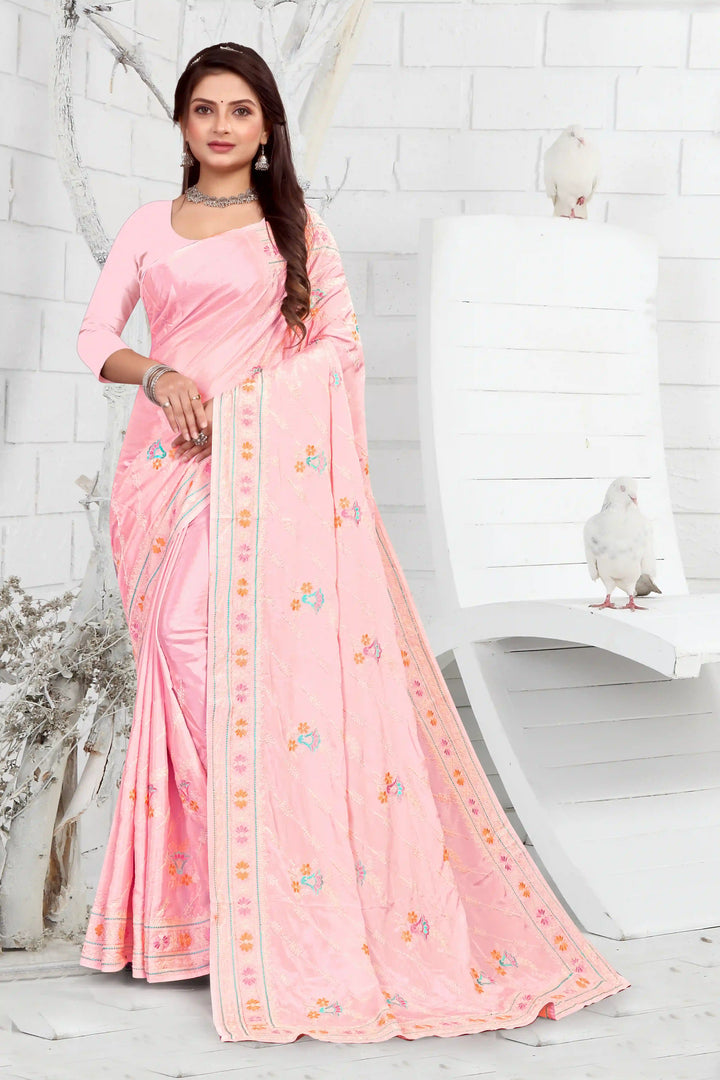 Elegant Crepe Saree with Thread-Embroidery | Traditional Wedding Wear & Party Ready