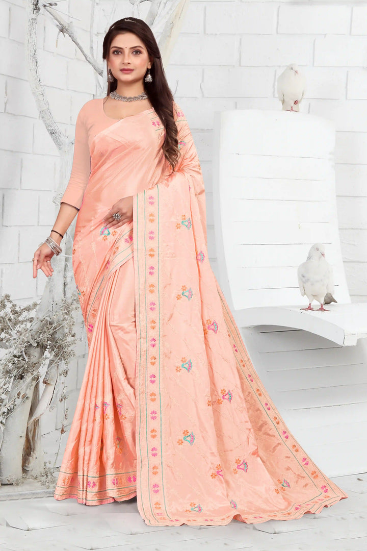 Elegant Crepe Saree with Thread-Embroidery | Traditional Wedding Wear & Party Ready