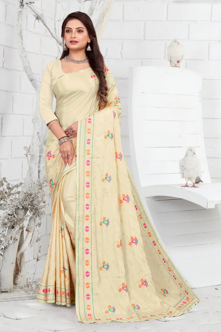 Elegant Crepe Saree with Thread-Embroidery | Traditional Wedding Wear & Party Ready