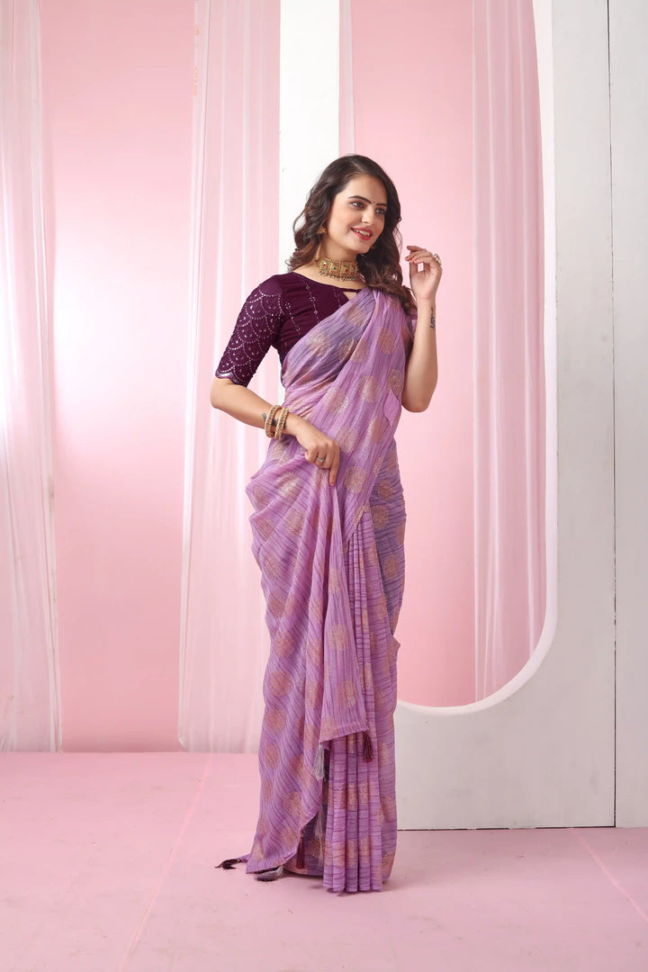 Georgette Saree with Art-Silk Blouse | Sequence Work & Designer-Printed Wedding Wear