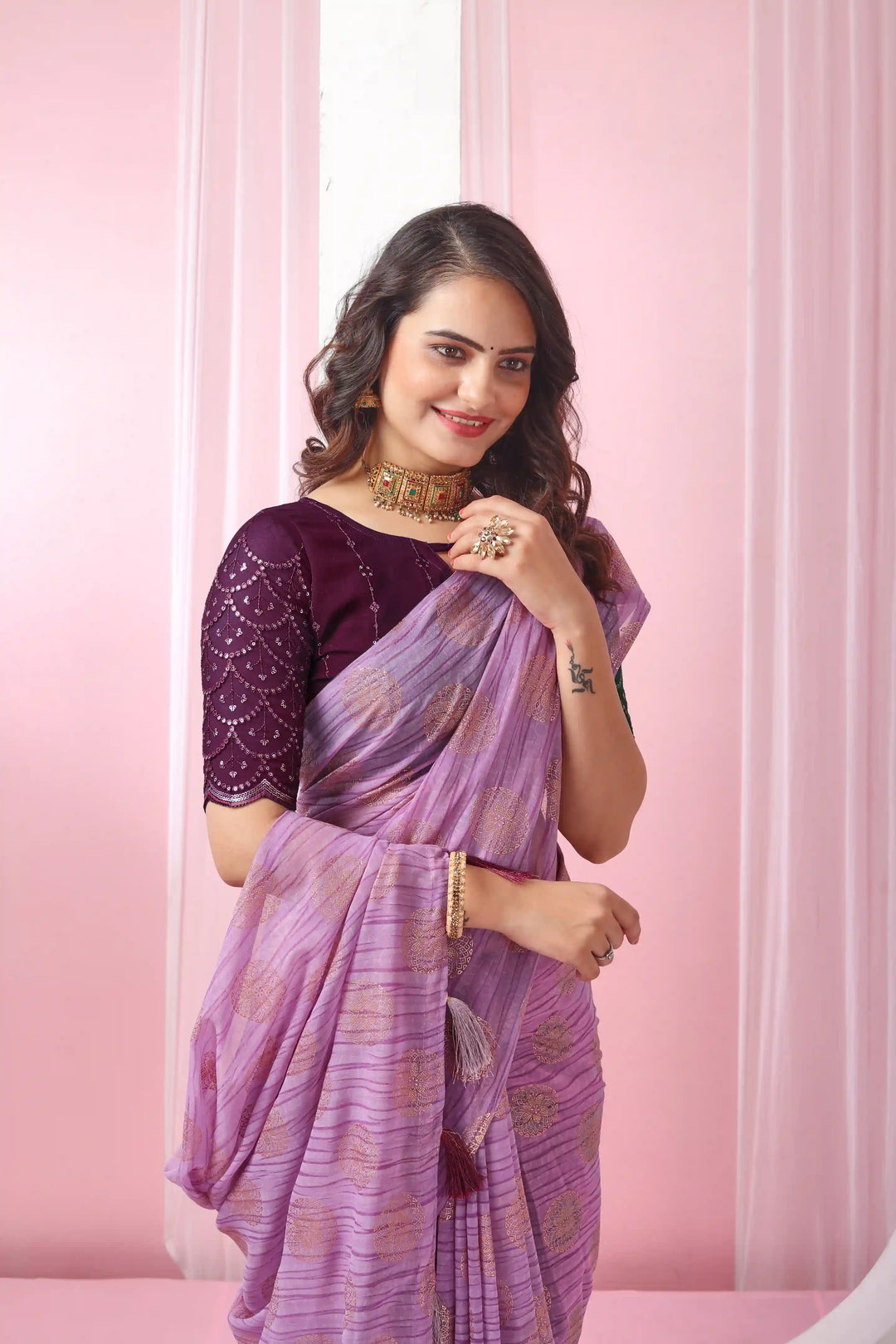 Georgette Saree with Art-Silk Blouse | Sequence Work & Designer-Printed Wedding Wear