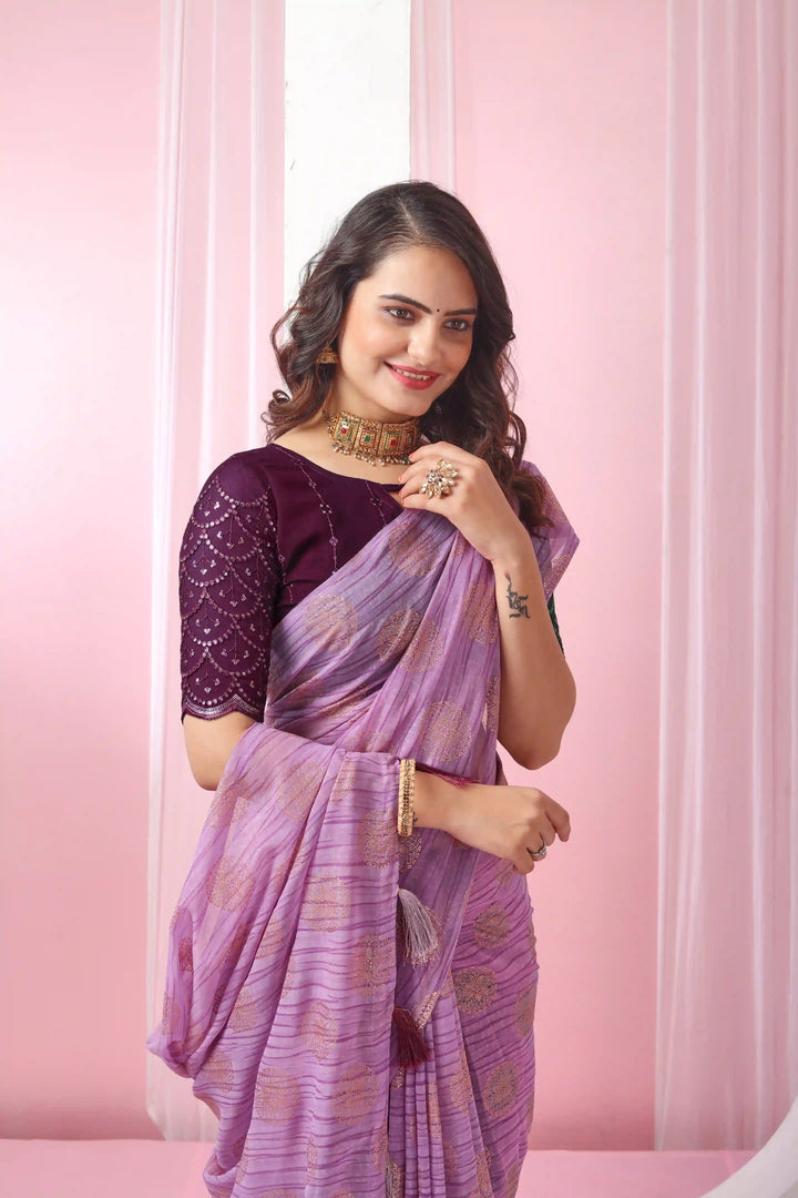 Georgette Saree with Art-Silk Blouse | Sequence Work & Designer-Printed Wedding Wear