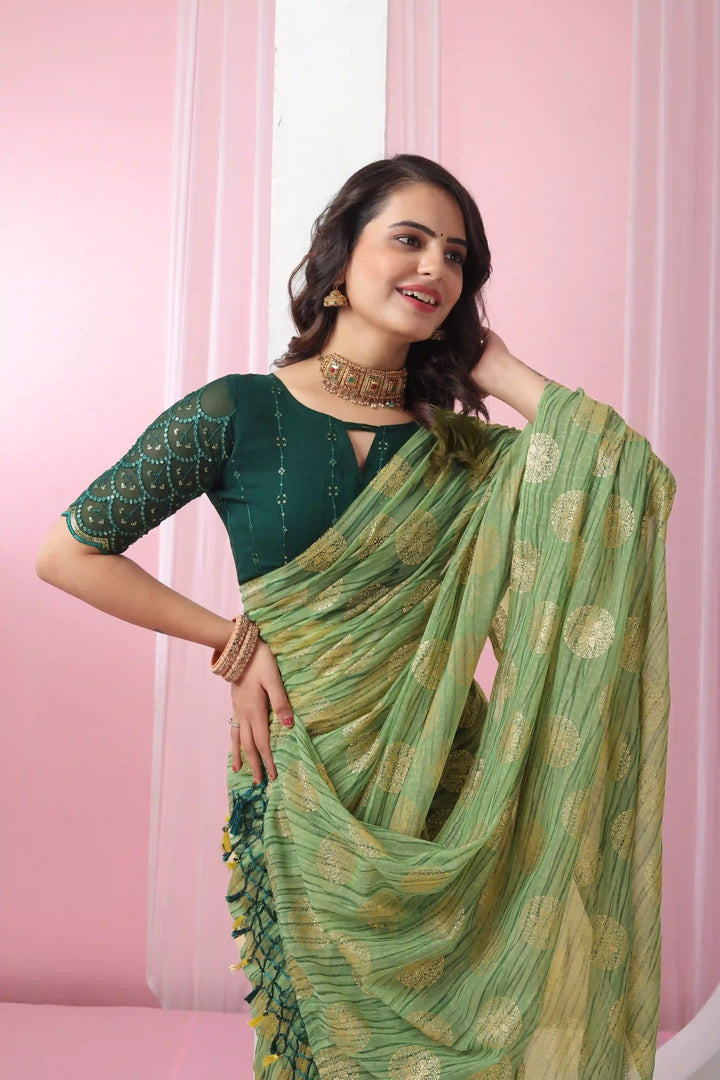 Georgette Saree with Art-Silk Blouse | Sequence Work & Designer-Printed Wedding Wear