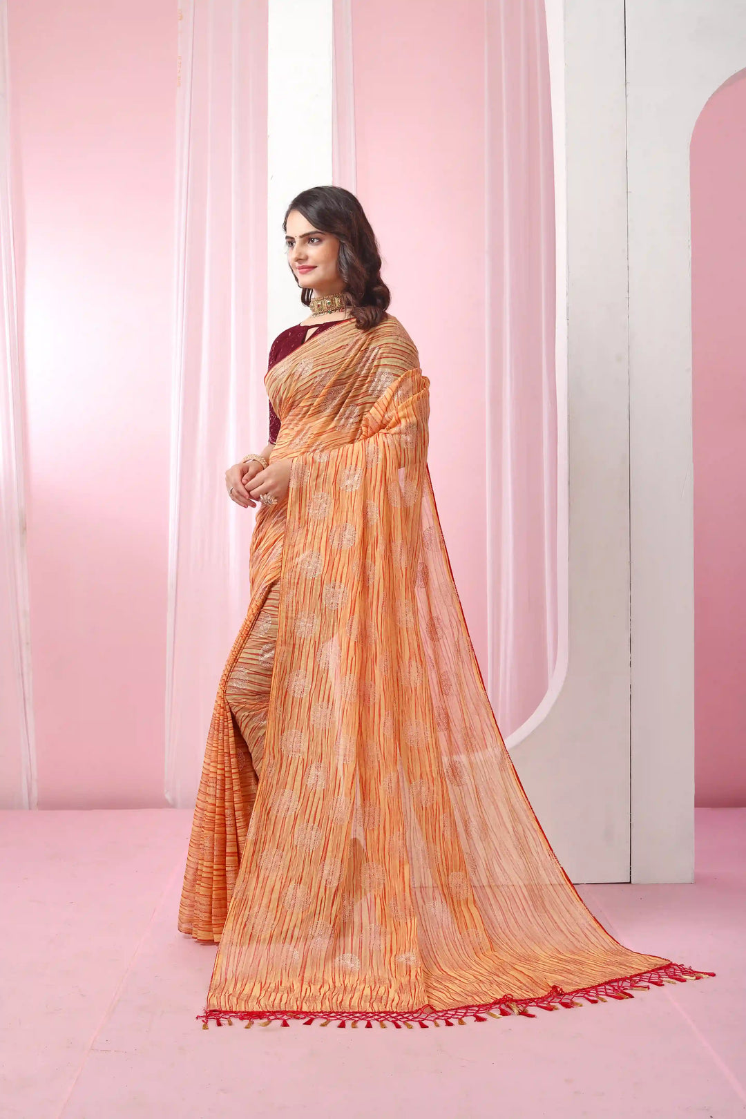 Georgette Saree with Art-Silk Blouse | Sequence Work & Designer-Printed Wedding Wear