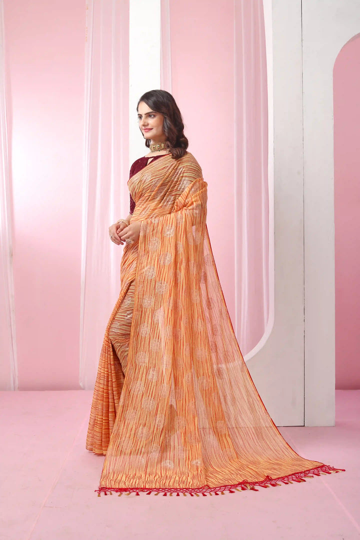 Georgette Saree with Art-Silk Blouse | Sequence Work & Designer-Printed Wedding Wear