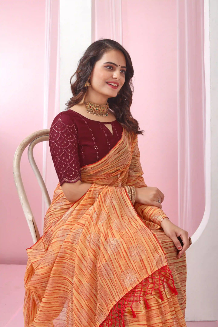 Georgette Saree with Art-Silk Blouse | Sequence Work & Designer-Printed Wedding Wear
