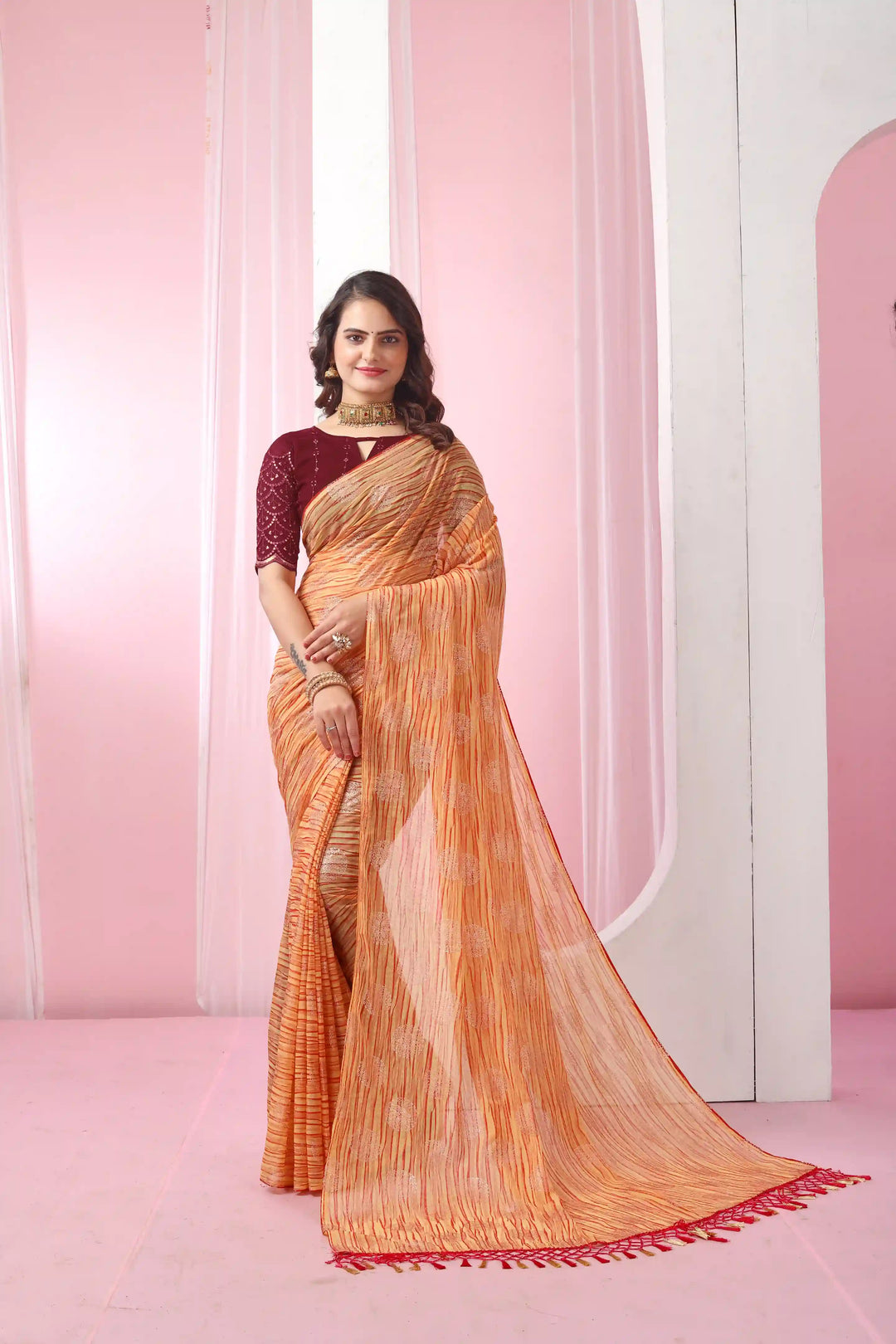 Georgette Saree with Art-Silk Blouse | Sequence Work & Designer-Printed Wedding Wear