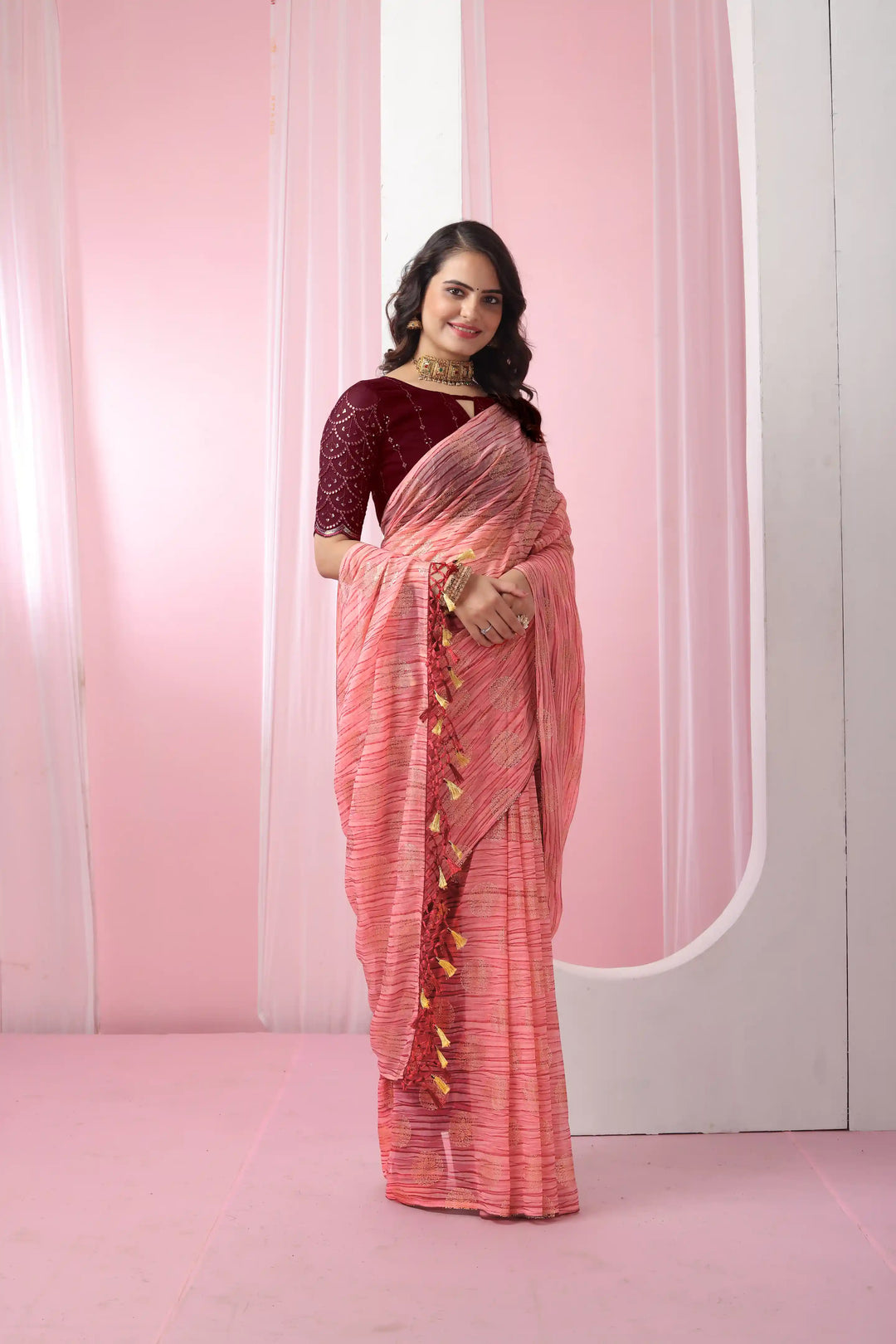 Georgette Saree with Art-Silk Blouse | Sequence Work & Designer-Printed Wedding Wear
