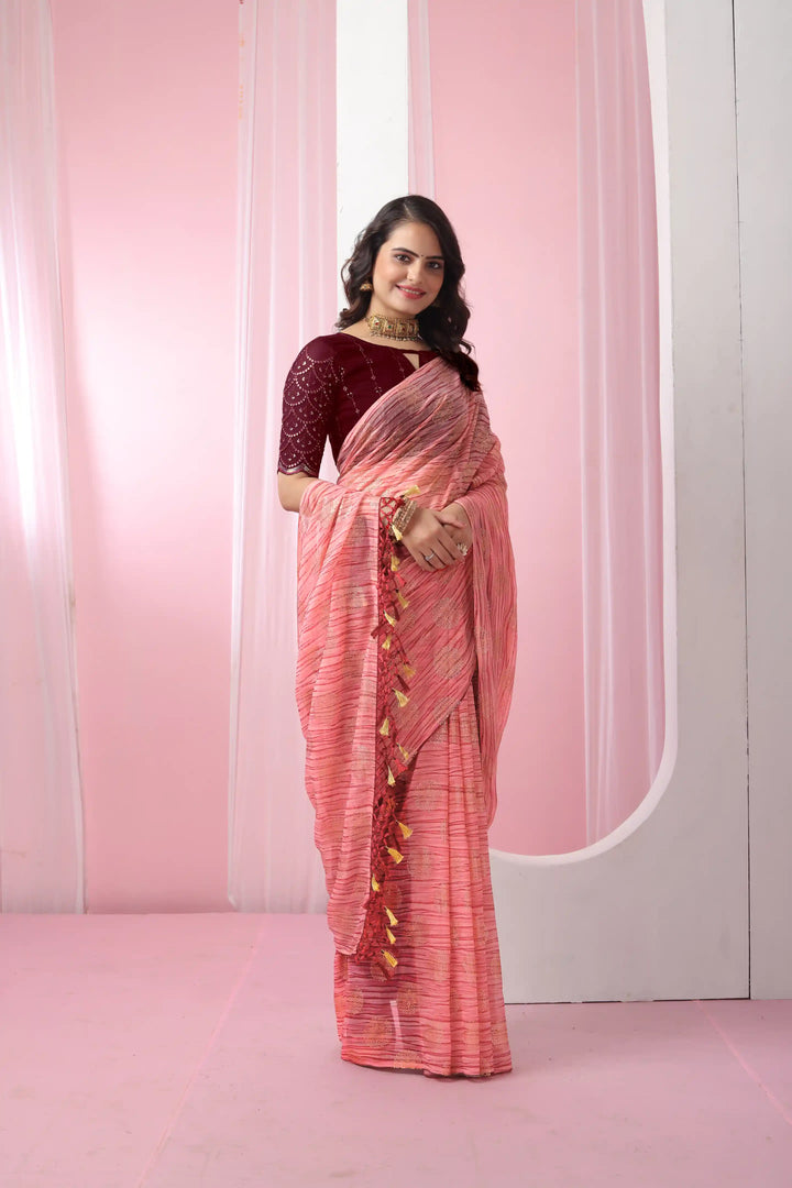 Georgette Saree with Art-Silk Blouse | Sequence Work & Designer-Printed Wedding Wear