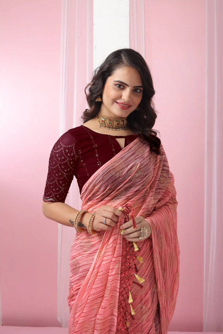 Georgette Saree with Art-Silk Blouse | Sequence Work & Designer-Printed Wedding Wear