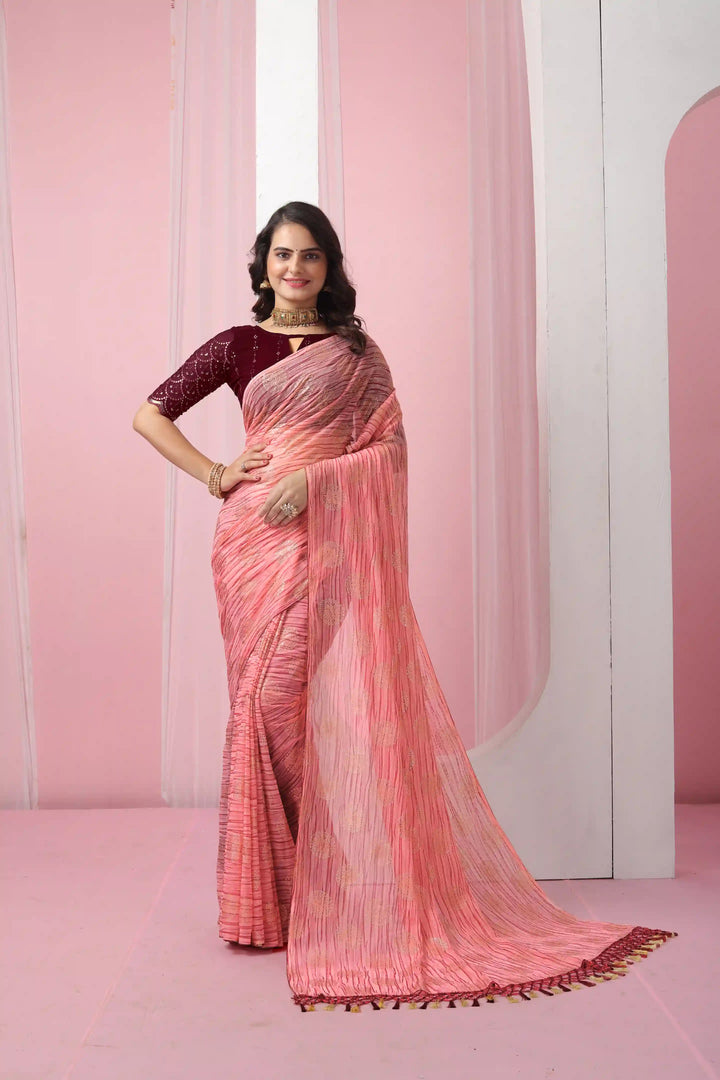 Georgette Saree with Art-Silk Blouse | Sequence Work & Designer-Printed Wedding Wear