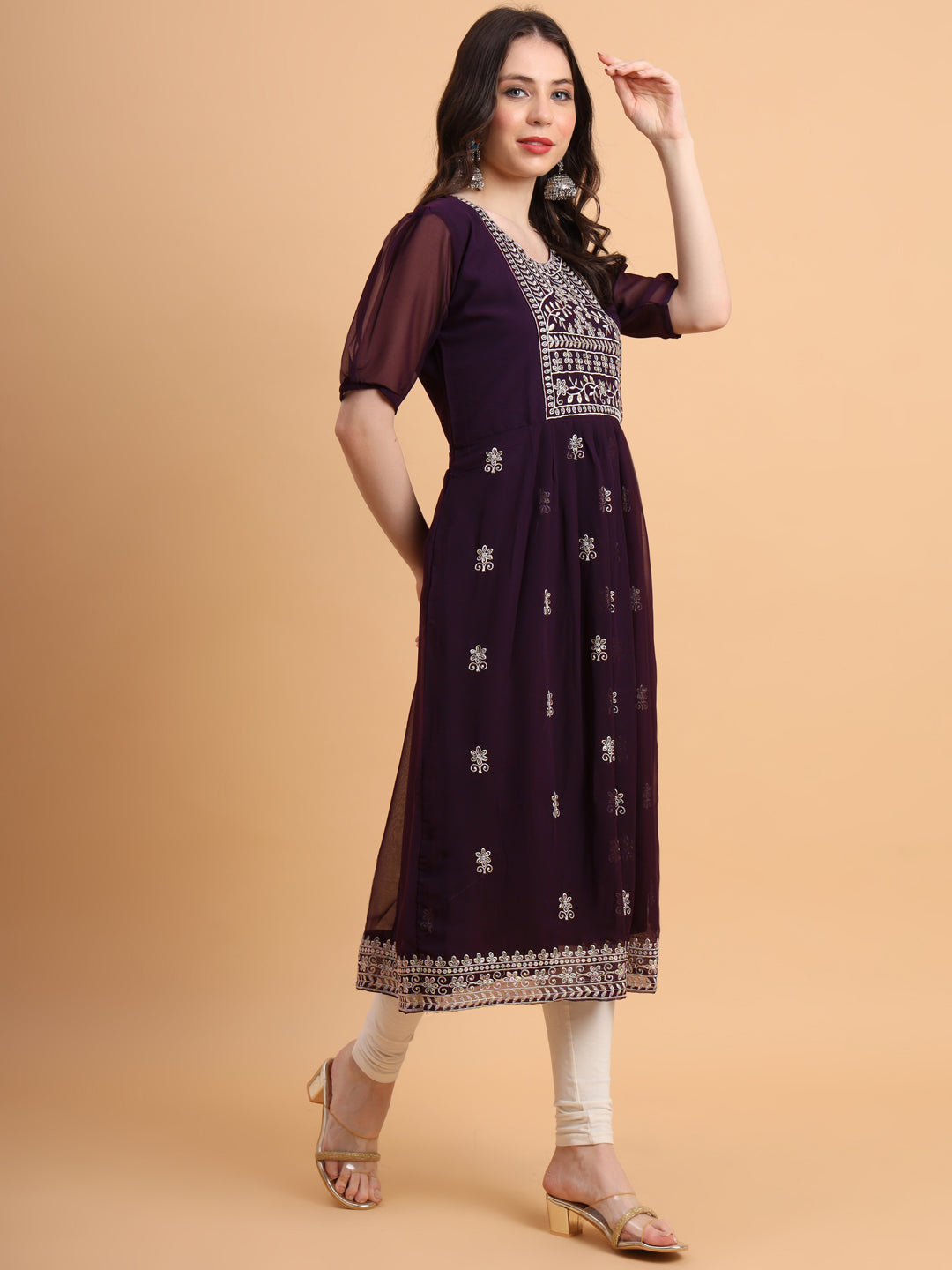 Trendy Long Kurti for Women | Georgette with Intricate Thread Embroidery
