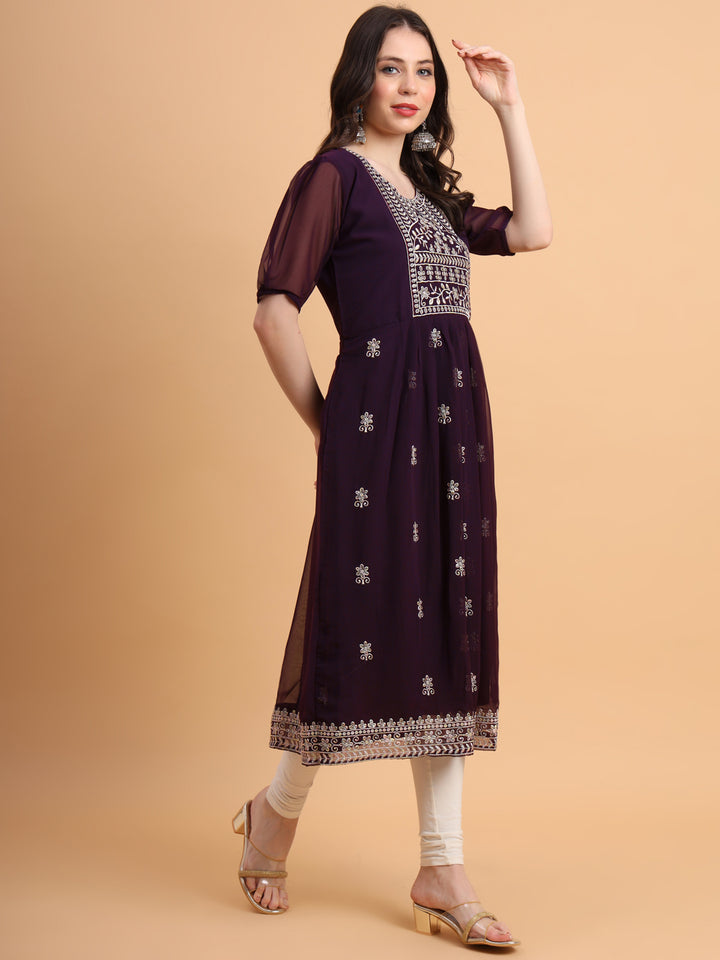 Trendy Long Kurti for Women | Georgette with Intricate Thread Embroidery