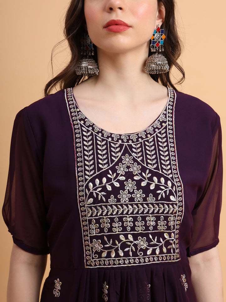 Trendy Long Kurti for Women | Georgette with Intricate Thread Embroidery