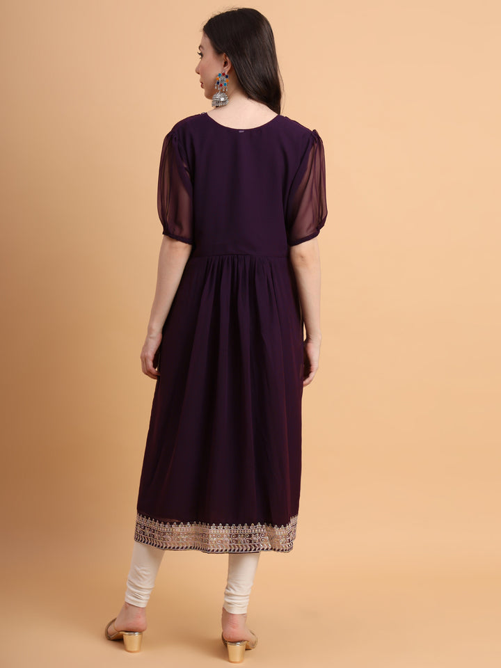 Trendy Long Kurti for Women | Georgette with Intricate Thread Embroidery