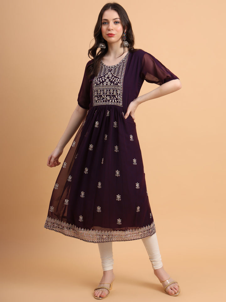 Trendy Long Kurti for Women | Georgette with Intricate Thread Embroidery