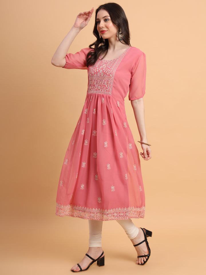 Trendy Long Kurti for Women | Georgette with Intricate Thread Embroidery