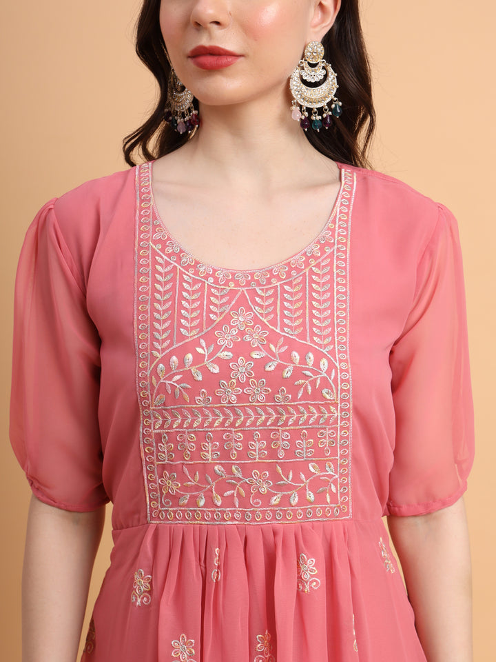 Trendy Long Kurti for Women | Georgette with Intricate Thread Embroidery