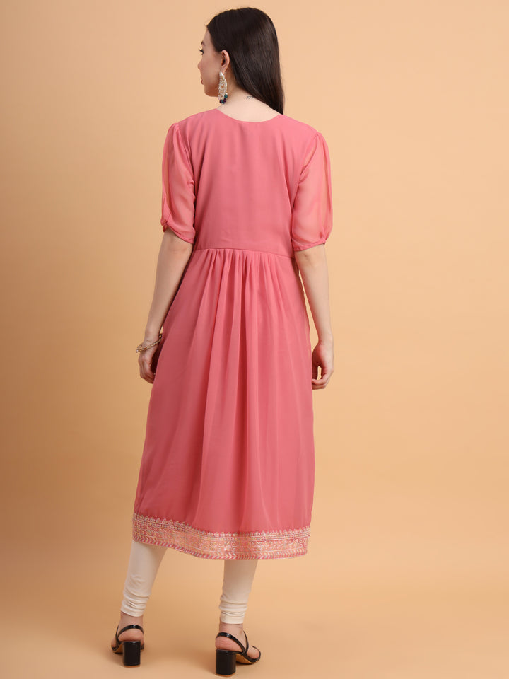Trendy Long Kurti for Women | Georgette with Intricate Thread Embroidery