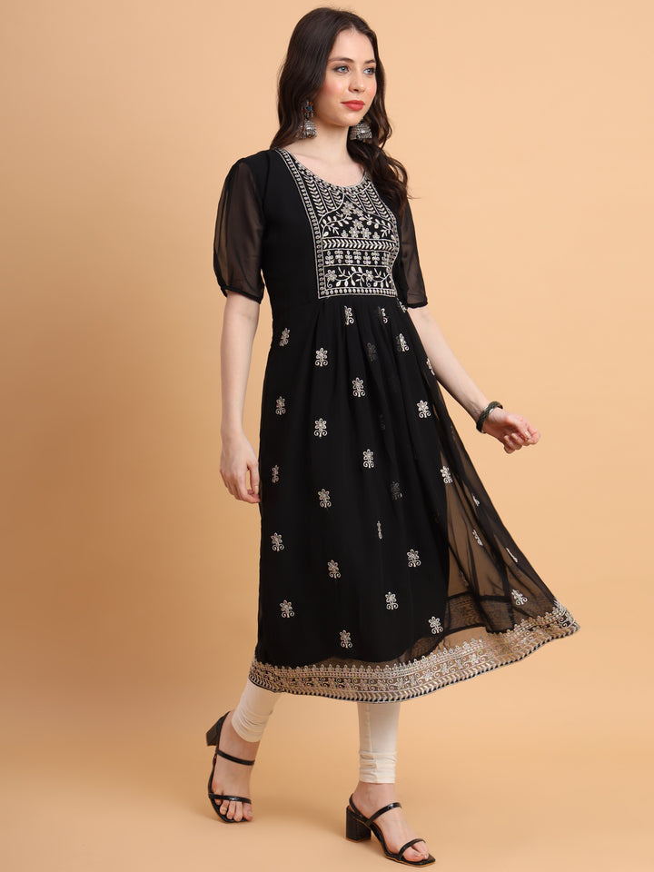 Trendy Long Kurti for Women | Georgette with Intricate Thread Embroidery