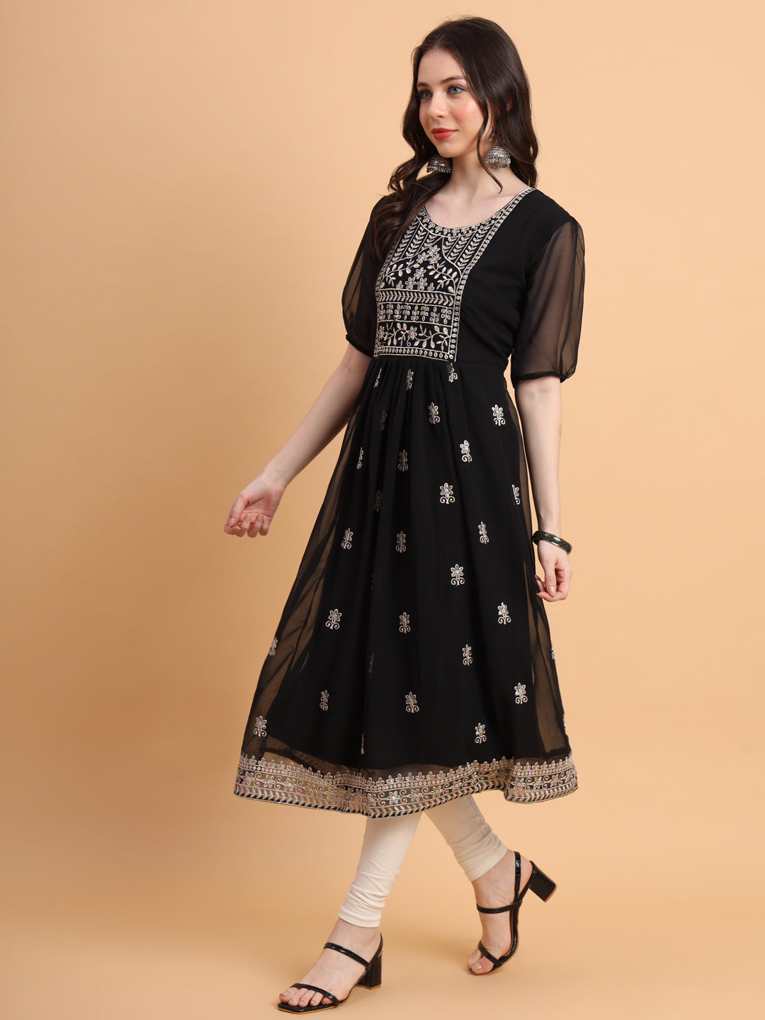 Trendy Long Kurti for Women | Georgette with Intricate Thread Embroidery