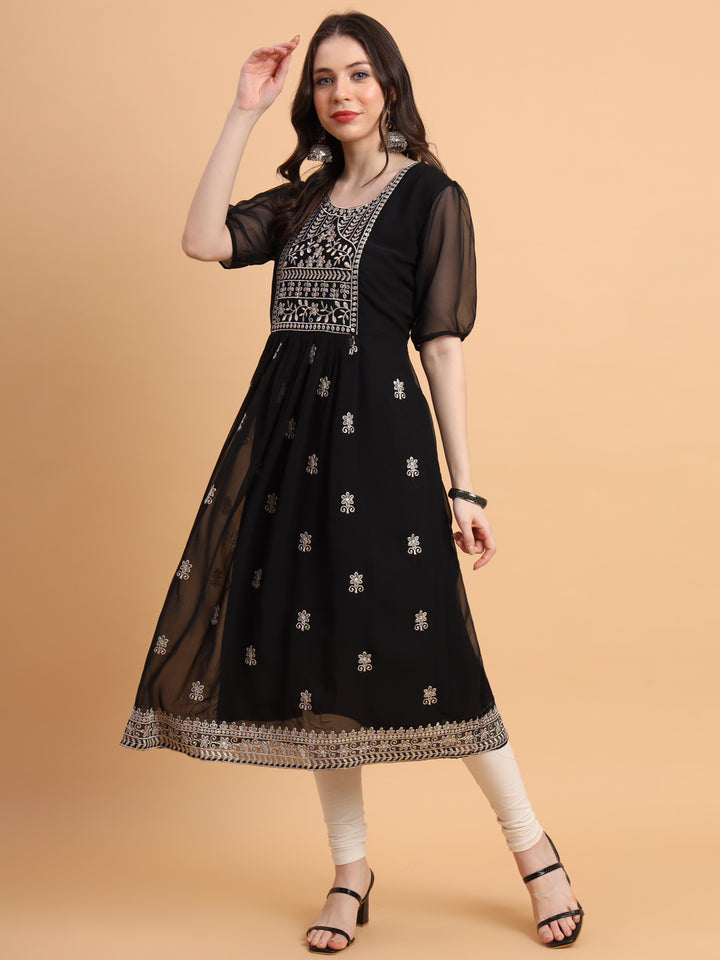 Trendy Long Kurti for Women | Georgette with Intricate Thread Embroidery