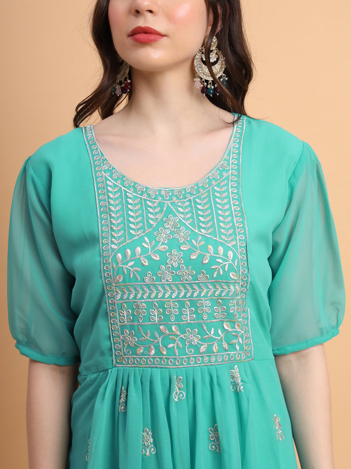 Trendy Long Kurti for Women | Georgette with Intricate Thread Embroidery