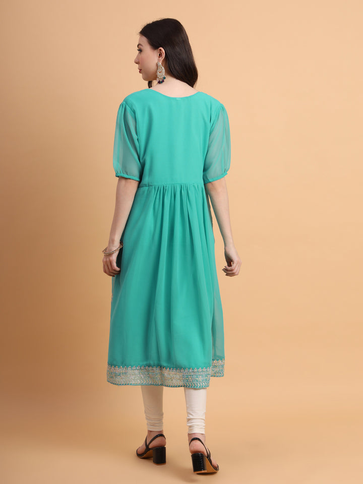 Trendy Long Kurti for Women | Georgette with Intricate Thread Embroidery