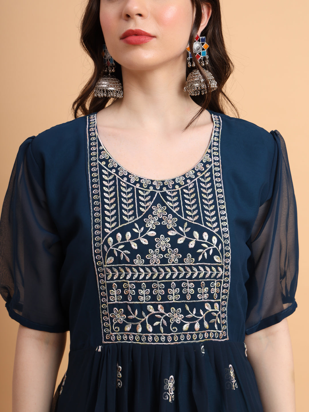 Trendy Long Kurti for Women | Georgette with Intricate Thread Embroidery