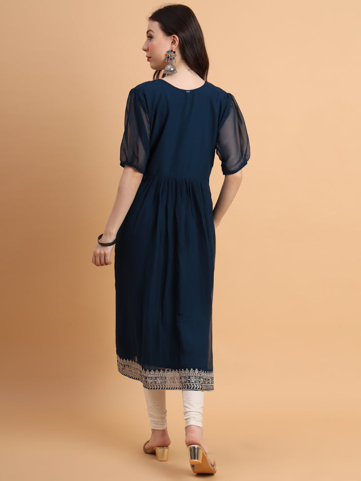 Trendy Long Kurti for Women | Georgette with Intricate Thread Embroidery