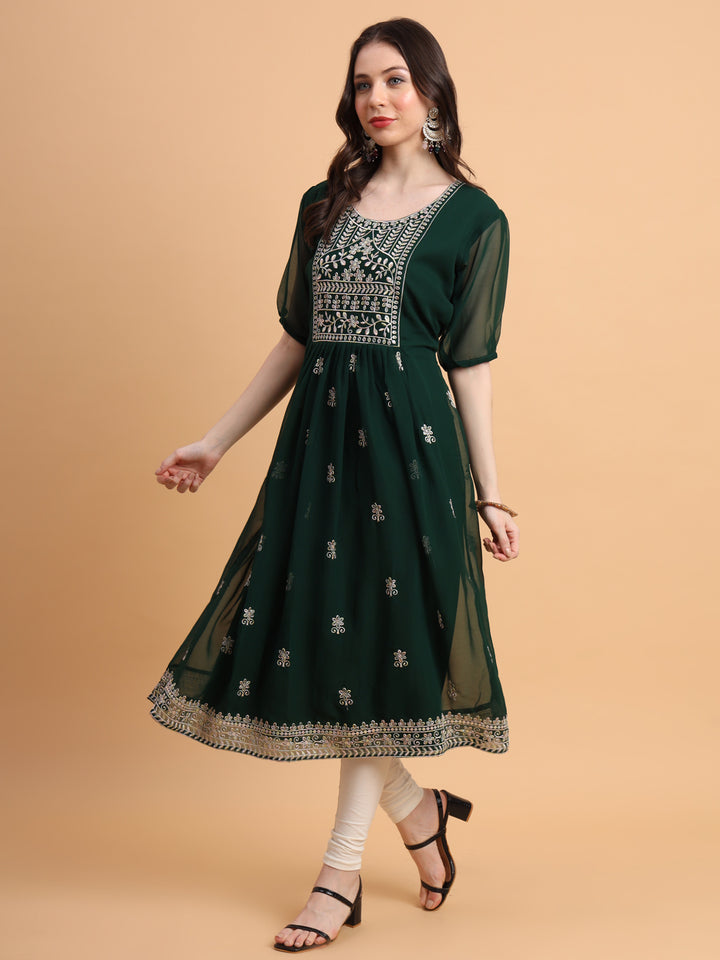 Trendy Long Kurti for Women | Georgette with Intricate Thread Embroidery